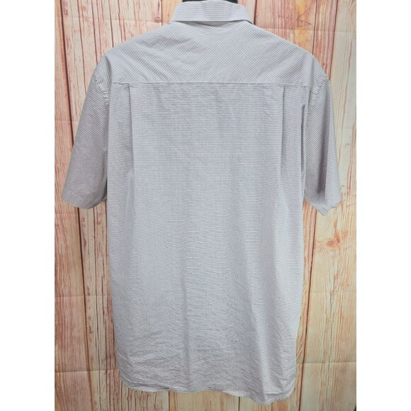 Travis Mathew Mens Cotton Blend Tan Striped Shirt XL Short Sleeve Button-Up - Picture 2 of 8